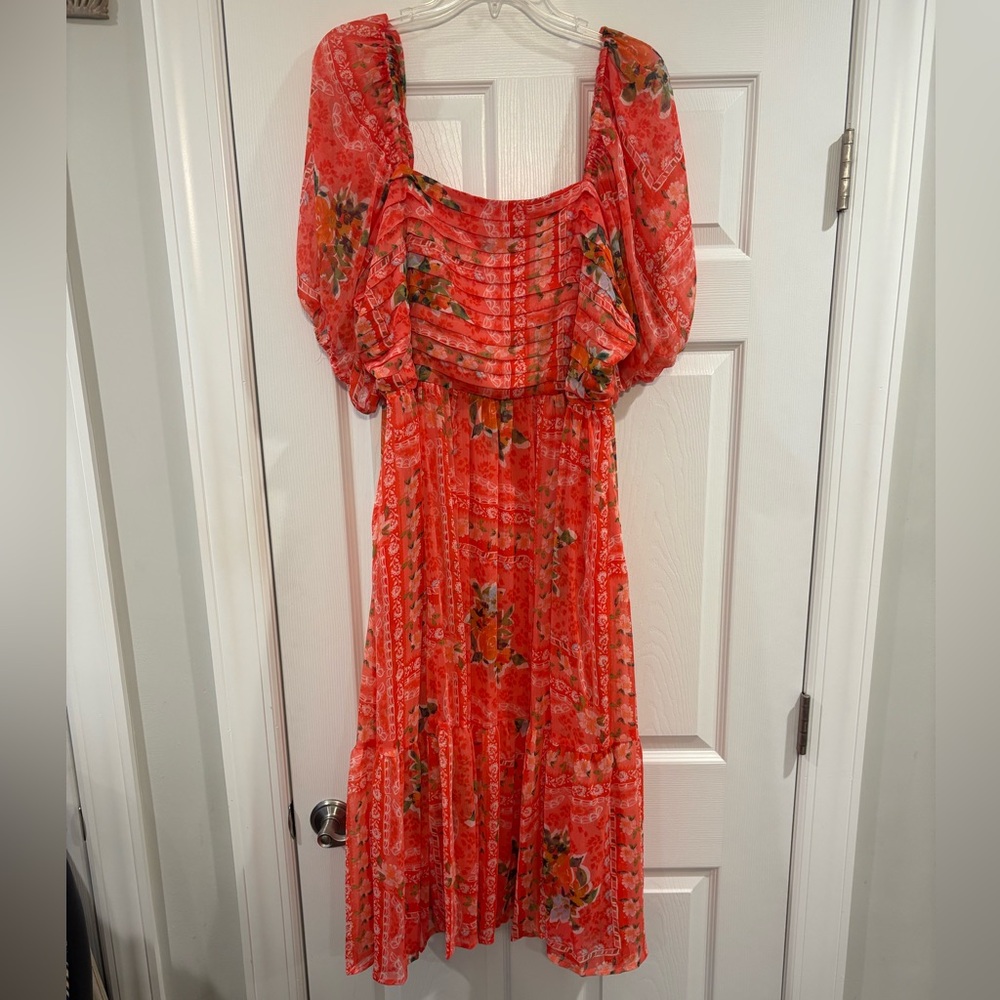LC Lauren Conrad Red Floral Long Sleeve Dress